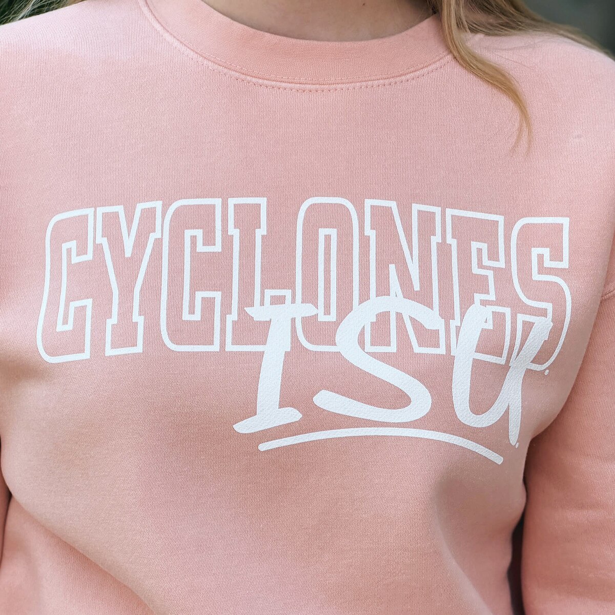 CI Sport Iowa State Cyclones Peach Crewneck Sweatshirt design close up